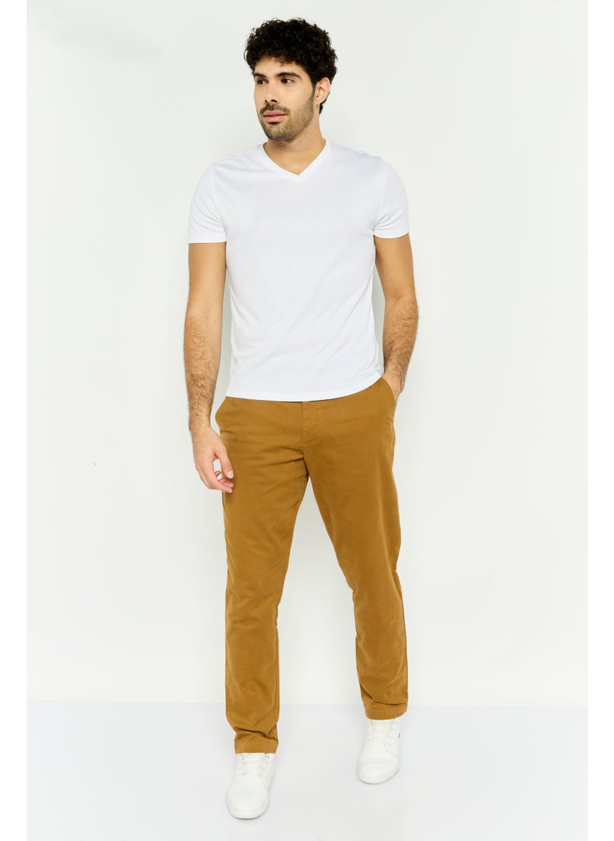 Men Slim Fit Solid Straight Pants, Brown