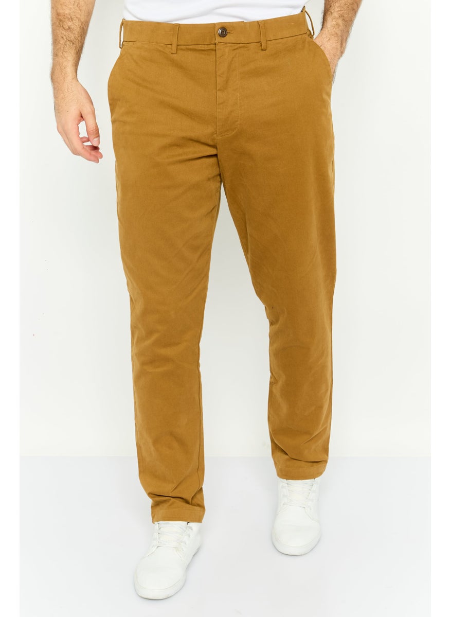 Men Slim Fit Solid Straight Pants, Brown