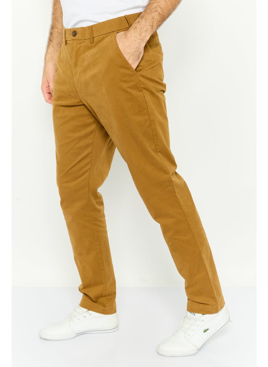 Men Slim Fit Solid Straight Pants, Brown