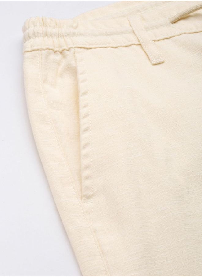 Men Slim Fit Solid Mid-Rise Elasticated Linen Jogger Trouser