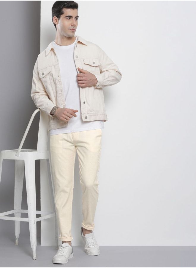 Men Slim Fit Solid Mid-Rise Elasticated Linen Jogger Trouser