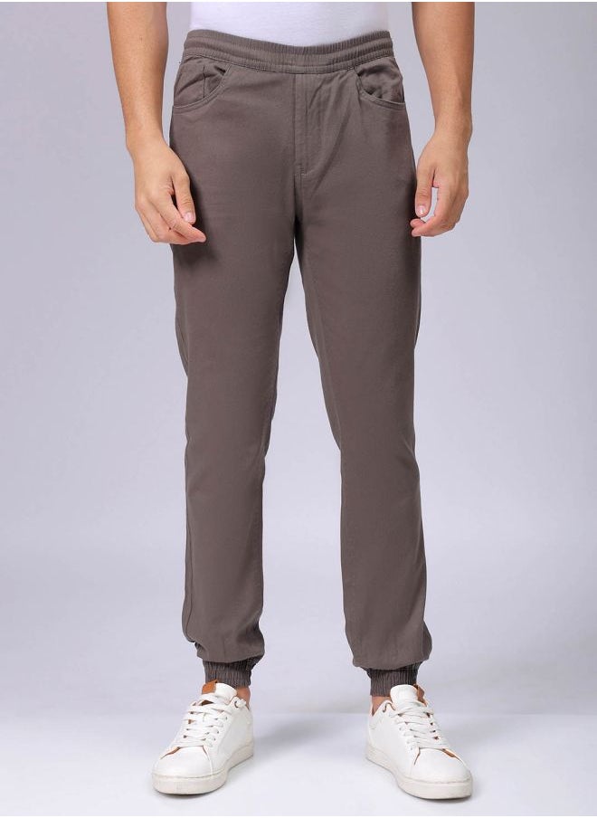 Men Slim Fit Solid Mid-Rise Elasticated Linen Jogger Trouser
