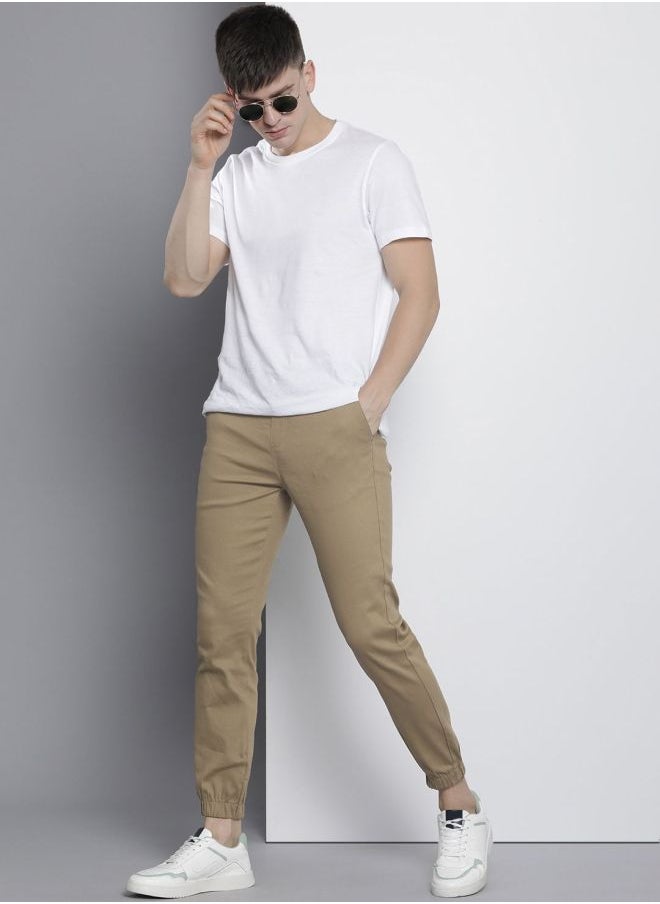 Men Slim Fit Solid Mid-Rise Stretchable Chino Joggers