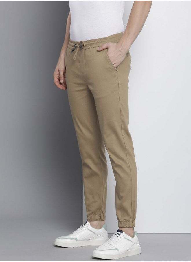 Men Slim Fit Solid Mid-Rise Stretchable Chino Joggers
