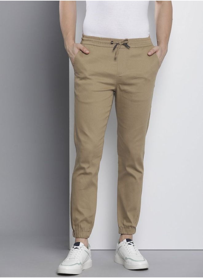 Men Slim Fit Solid Mid-Rise Stretchable Chino Joggers