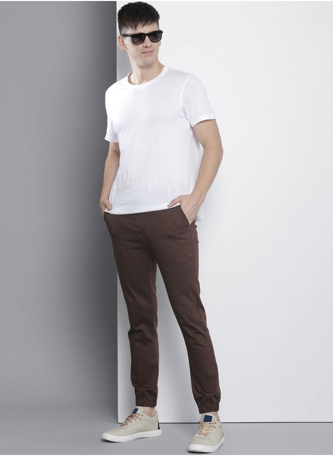 Men Slim Fit Solid Mid-Rise Stretchable Chino Joggers