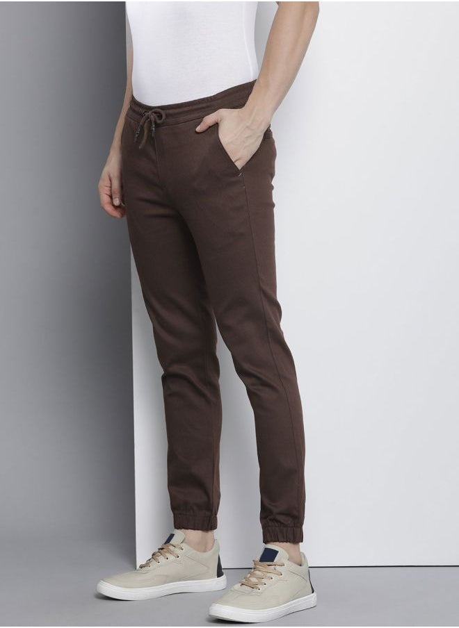 Men Slim Fit Solid Mid-Rise Stretchable Chino Joggers