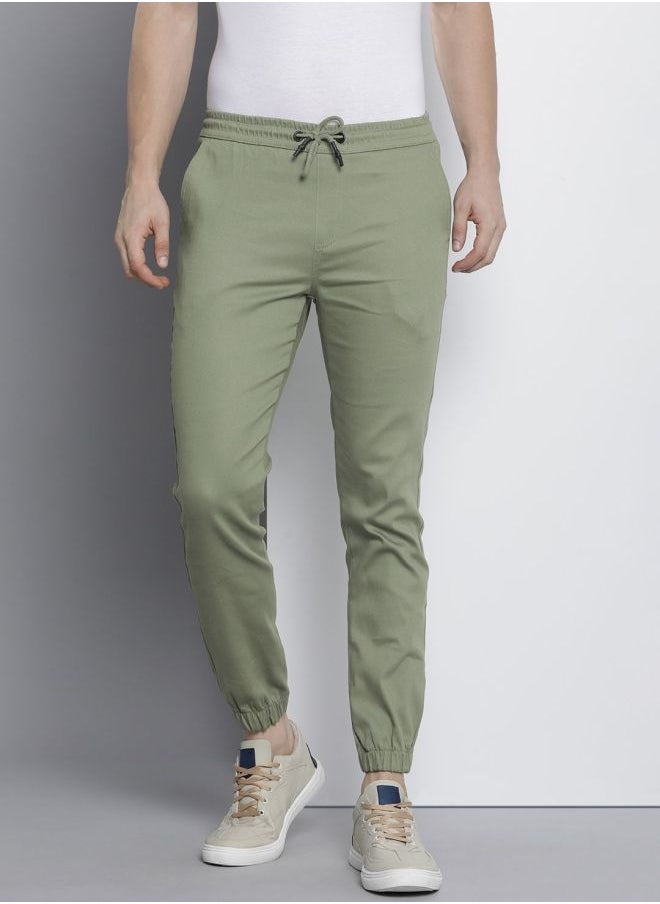 Men Slim Fit Solid Mid-Rise Stretchable Chino Joggers