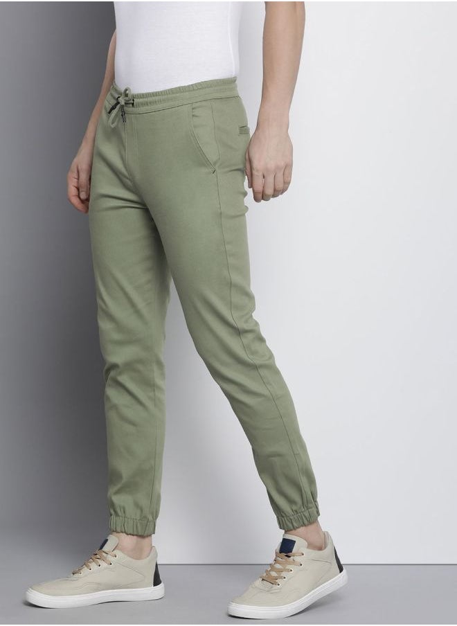 Men Slim Fit Solid Mid-Rise Stretchable Chino Joggers
