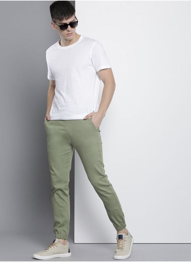 Men Slim Fit Solid Mid-Rise Stretchable Chino Joggers