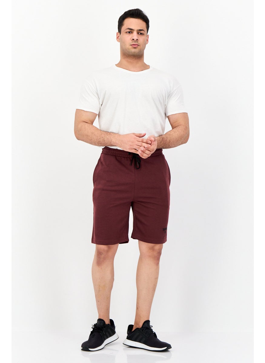 Men Drawstring Brand Logo Basic Short, Chocolate Brown