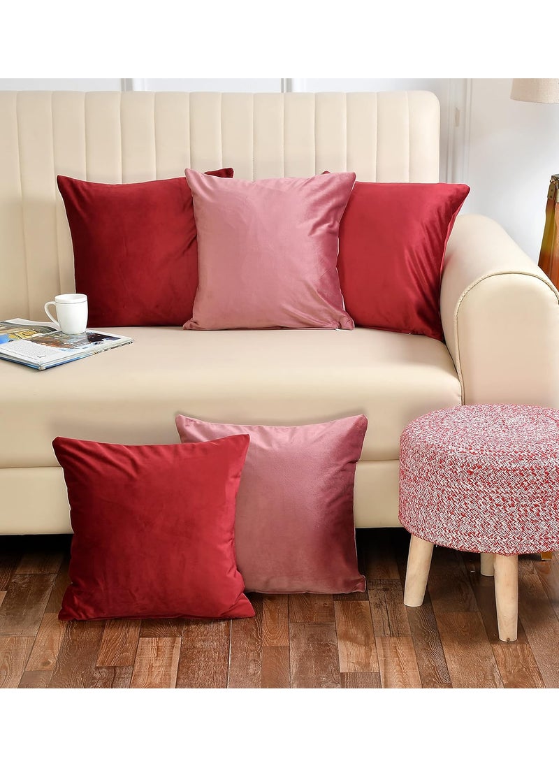 DEVSANG Velvet Soft Solid Throw PillowCushion Covers Set of 5 16 x 16 inch Maroon and Rose Gold