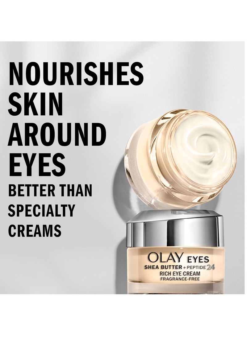 Olay Eyes Shea Butter+Peptide 24 Rich Eye Cream, Fragrance Free, 0.5 oz.
