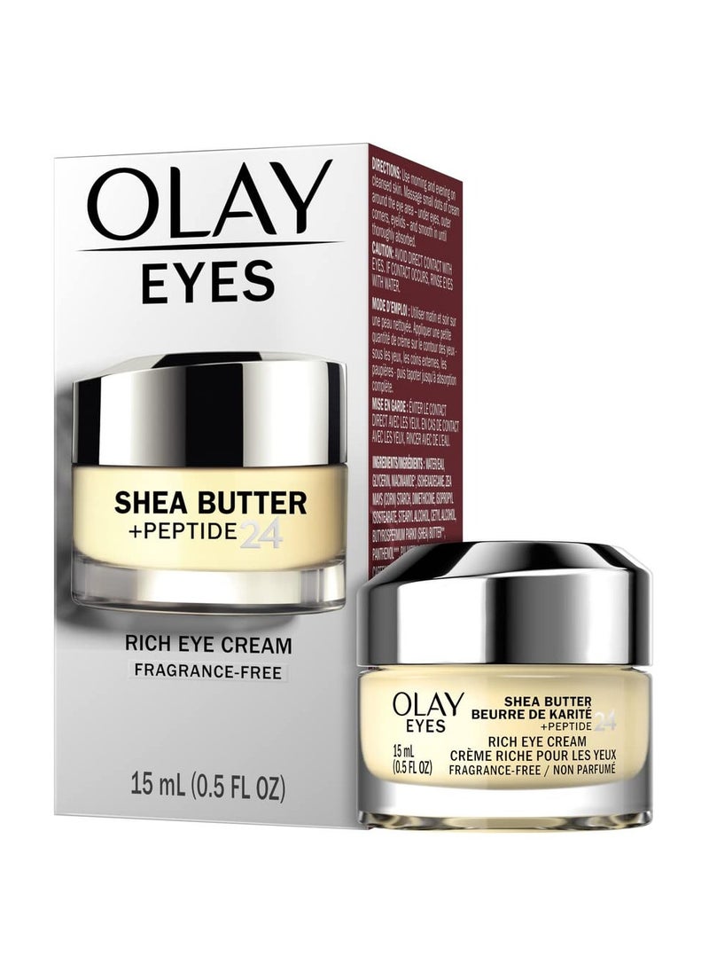 Olay Eyes Shea Butter+Peptide 24 Rich Eye Cream, Fragrance Free, 0.5 oz.