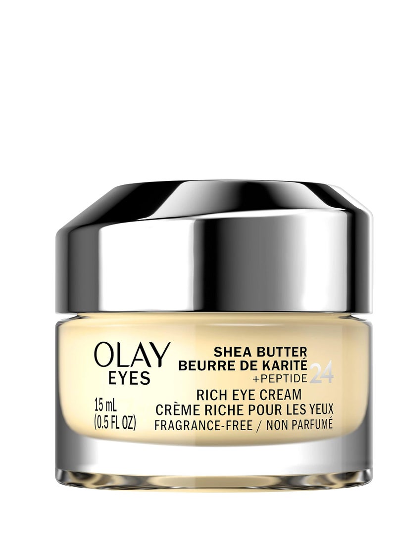 Olay Eyes Shea Butter+Peptide 24 Rich Eye Cream, Fragrance Free, 0.5 oz.