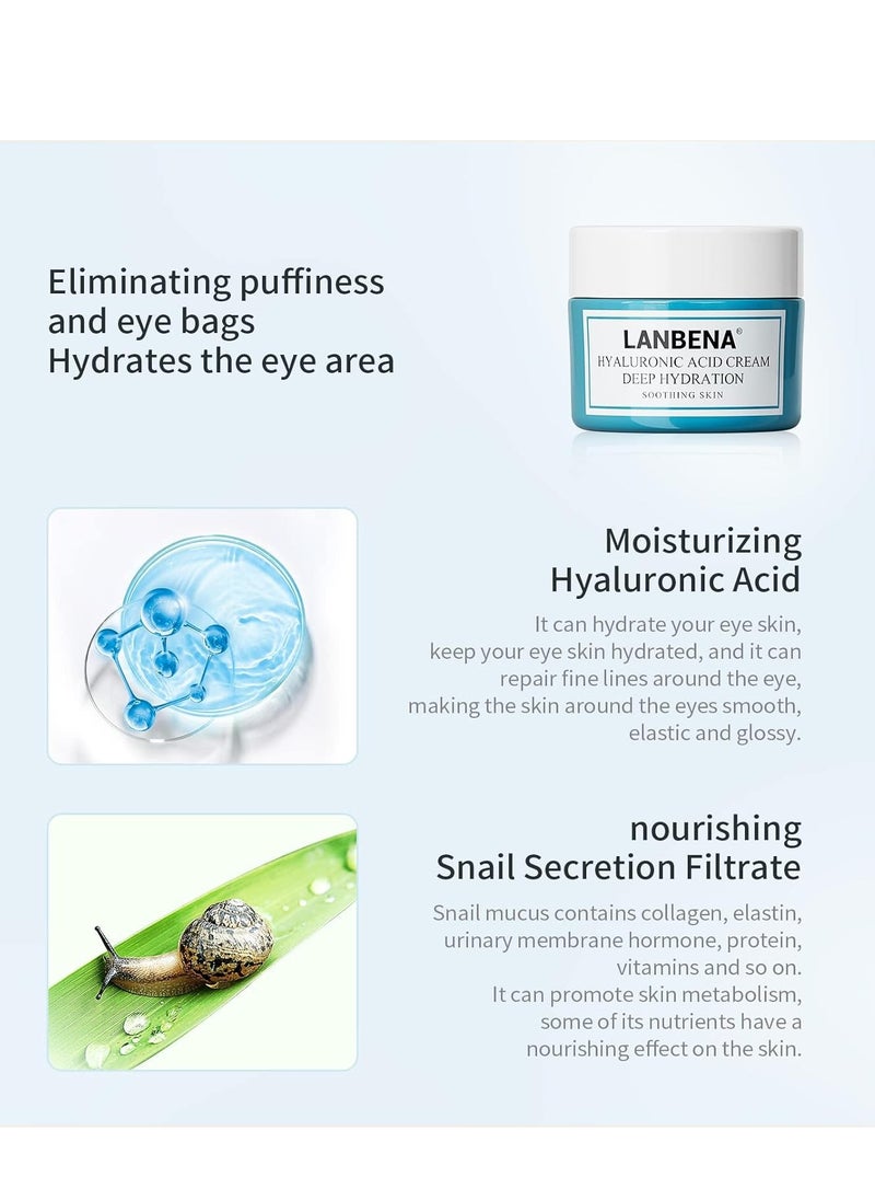 LANBENA Eye Cream for Wrinkles, Anti-Aging Eye Cream with Hyaluronic Acid, Reduce Fine Lines, Firm Eye Skin, Puffy Eyes and Dark Circles Treatments