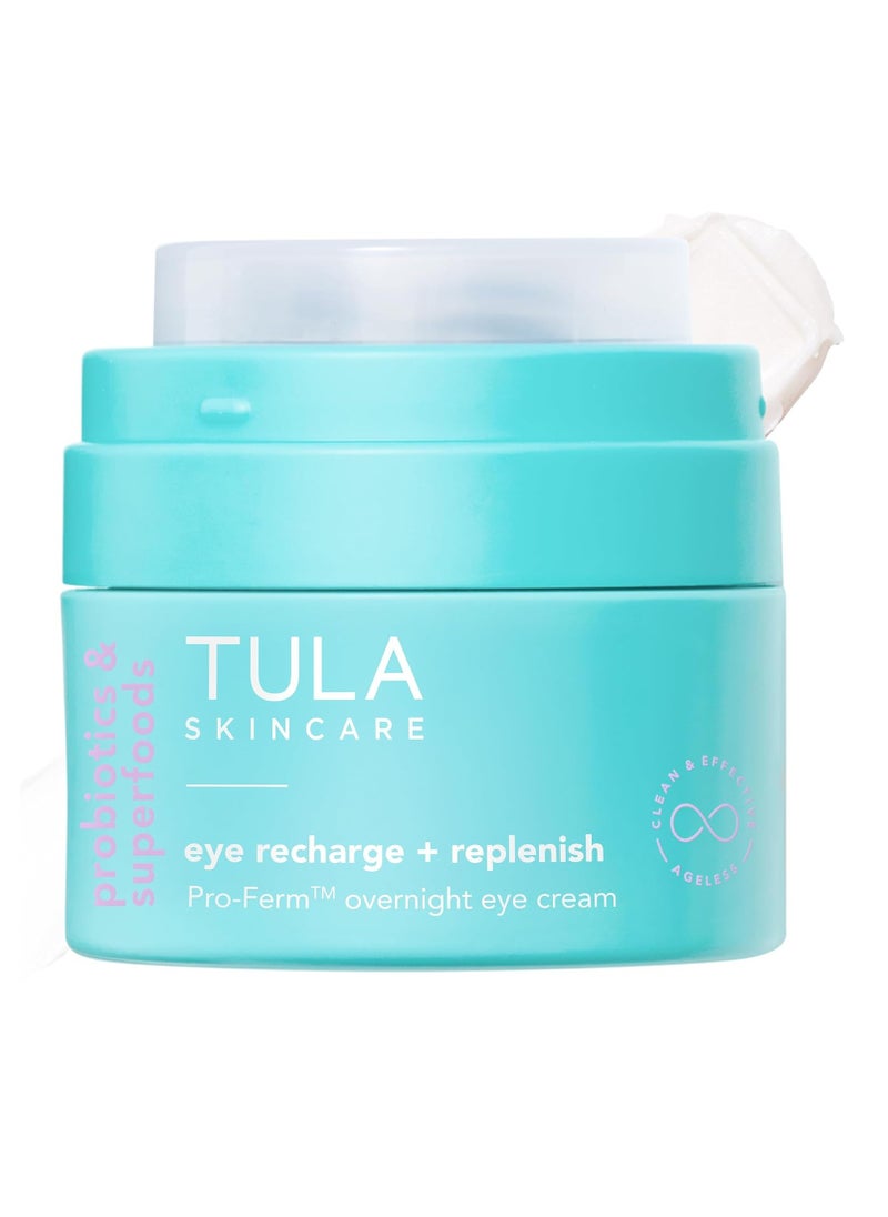 TULA Skin Care Eye Recharge + Replenish - Pro-Ferm Overnight Eye Cream with Retinal, Protects & Intensely Hydrates, Minimizes the look of Fine Lines & Wrinkles, 0.5 Fl. oz.