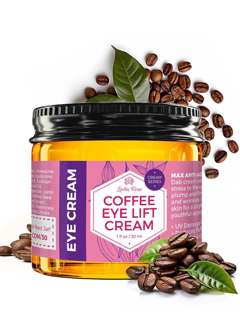 Leven Rose Lifting Coffee Eye Cream with Caffeine 1 oz - Natural Solution for Dark Circles and Puffiness - Firming Anti-Aging Under Eye Treatment