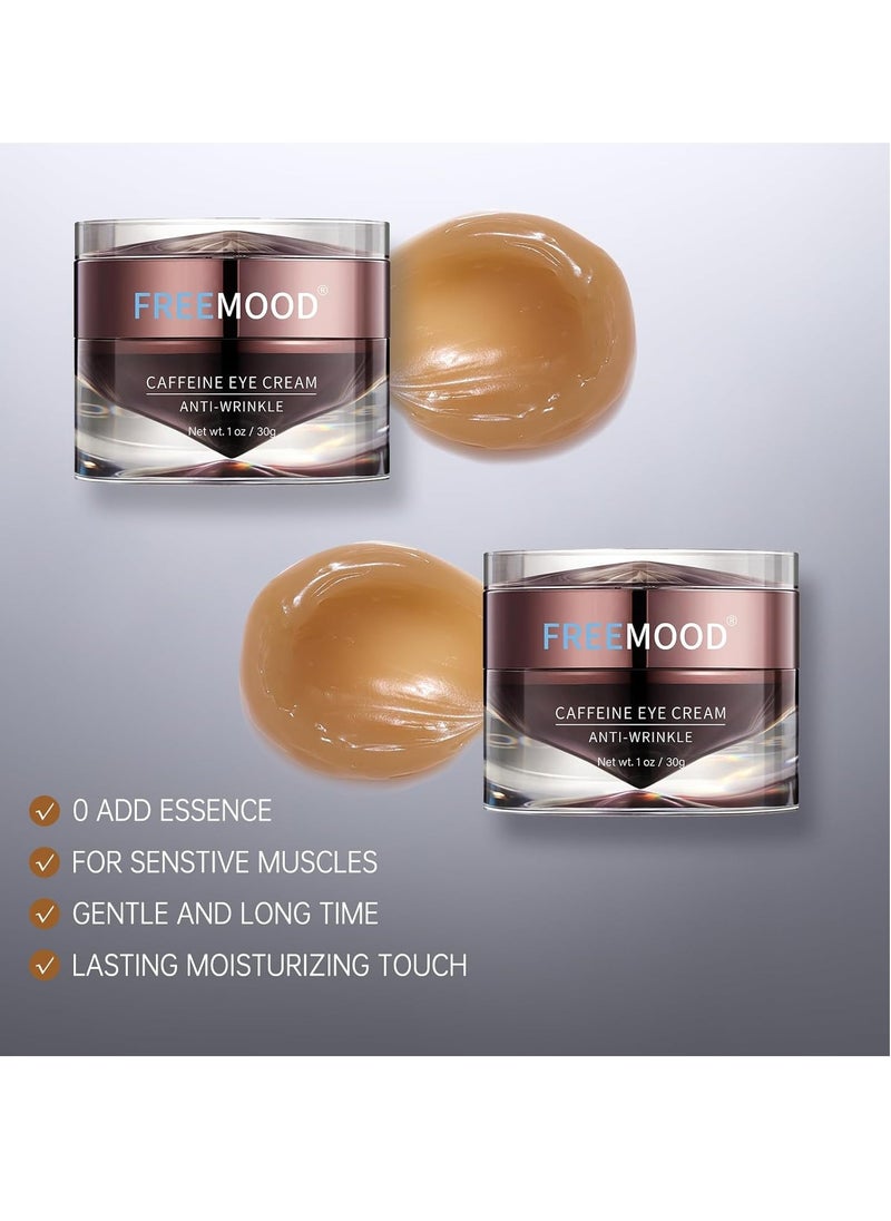 FREEMOOD Eye Cream for Dark Circles,Anti-Aging Under Eye Cream with Caffeine,Hyaluronic Acid to Fight Fine Lines,Hydrating Eye Care Serum,1 fl.oz