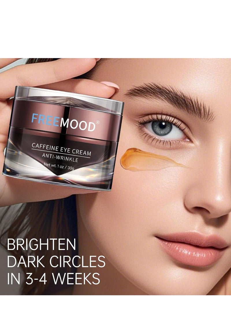 FREEMOOD Eye Cream for Dark Circles,Anti-Aging Under Eye Cream with Caffeine,Hyaluronic Acid to Fight Fine Lines,Hydrating Eye Care Serum,1 fl.oz