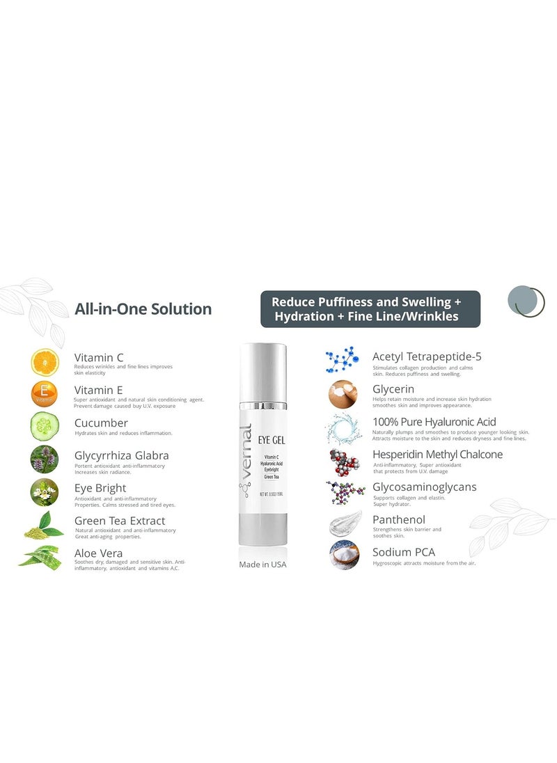 Vernal Anti Wrinkle Eye Cream - Vitamin C and Hyaluronic Acid Infused Collagen Eye Cream, Dark Circle Depuffing Eye Bag Cream for Dark Circles, Puffiness, Under Eye Bags, Crows Feet & Fine Lines