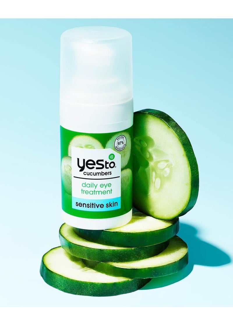 Yes To Cucumber Daily Eye Treatment, Moisturizing Quick-Absorbing Treatment For Under-Eye Skin To De-Puff & Hydrate, With Caffeine Compound & Evodia Fruit Extract, Natural & Cruelty Free, 0.5 Fl Oz