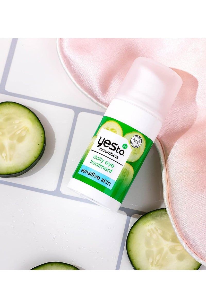 Yes To Cucumber Daily Eye Treatment, Moisturizing Quick-Absorbing Treatment For Under-Eye Skin To De-Puff & Hydrate, With Caffeine Compound & Evodia Fruit Extract, Natural & Cruelty Free, 0.5 Fl Oz