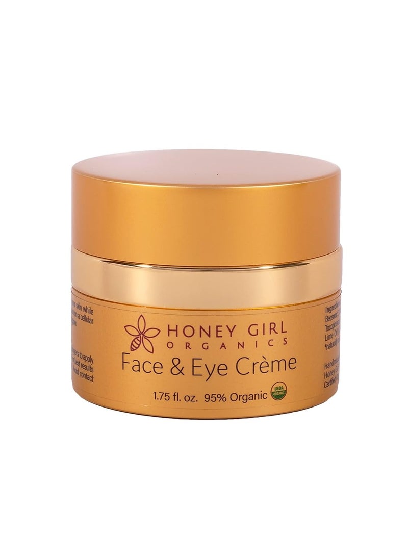 Honey Girl Organics Face & Eye Crème, USDA Certified Organic Facial Moisturizer & Under Eye Cream for Wrinkles, Dark Circles and Puffiness w/Hydrating Honey, Beeswax, Essential Oils & EVOO. 1.75oz