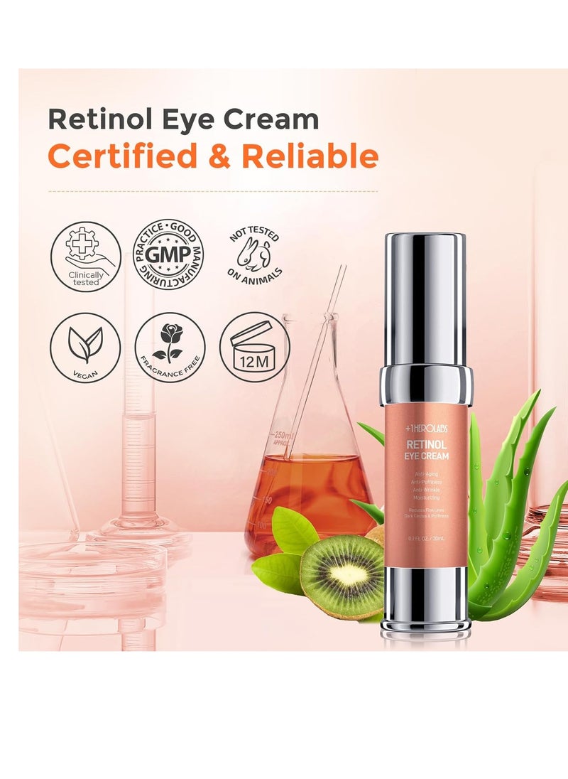 Retinol Eye Cream for Dark Circles and Puffiness, Anti Aging Under Eye Cream with Hyaluronic Acid, Retinol & Collagen to Fight Fine Lines, Wrinkles & Dark Spots