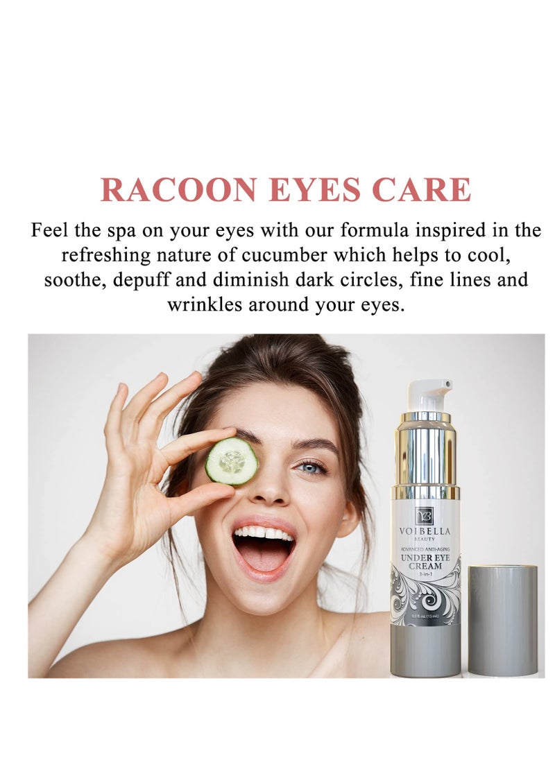 Anti-Aging Under Eye Cream, 3-in-1 Treatment For Dark Circles, Puffy Eyes, Bags & Wrinkles - Firming, Moisturizing & Hydrating - Natural Cucumber, Collagen, Hyaluronic Acid, Retinol, Vitamin E