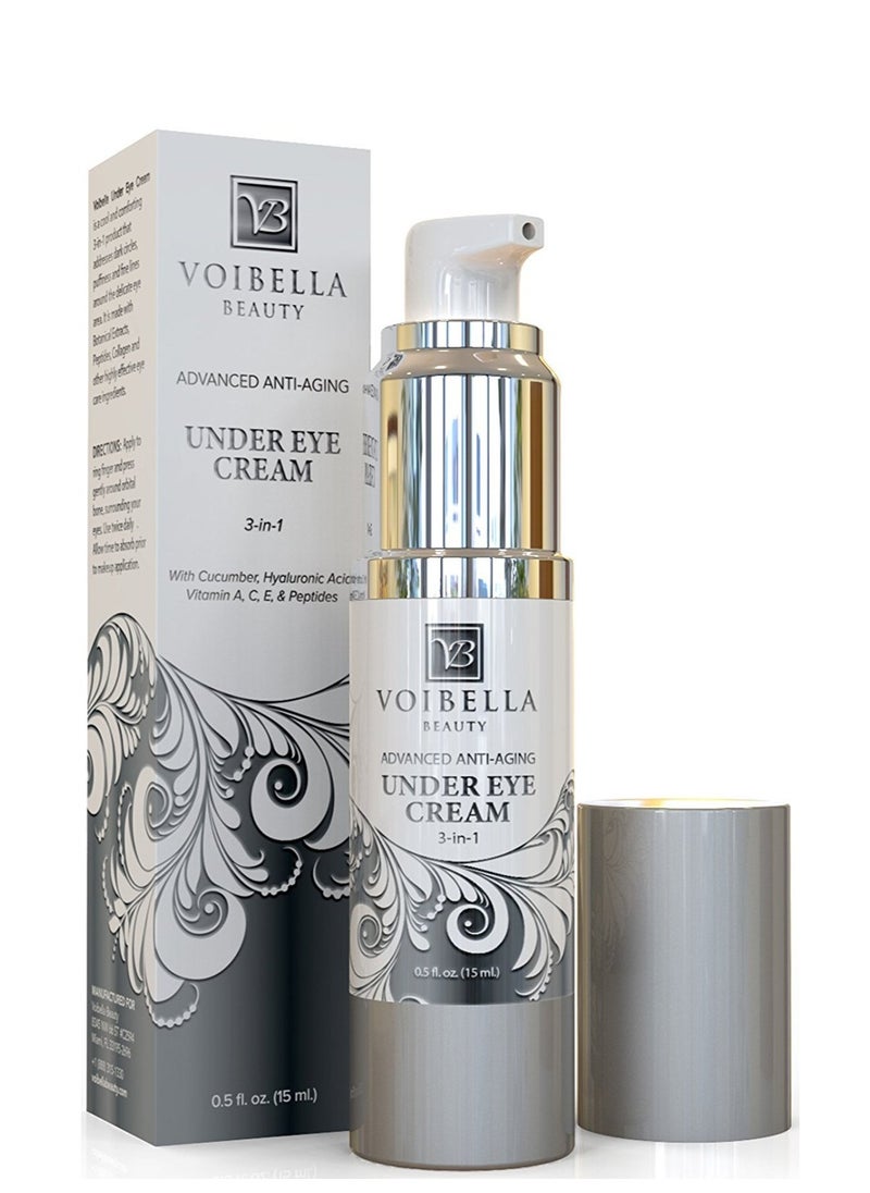 Anti-Aging Under Eye Cream, 3-in-1 Treatment For Dark Circles, Puffy Eyes, Bags & Wrinkles - Firming, Moisturizing & Hydrating - Natural Cucumber, Collagen, Hyaluronic Acid, Retinol, Vitamin E