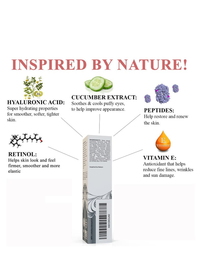 Anti-Aging Under Eye Cream, 3-in-1 Treatment For Dark Circles, Puffy Eyes, Bags & Wrinkles - Firming, Moisturizing & Hydrating - Natural Cucumber, Collagen, Hyaluronic Acid, Retinol, Vitamin E
