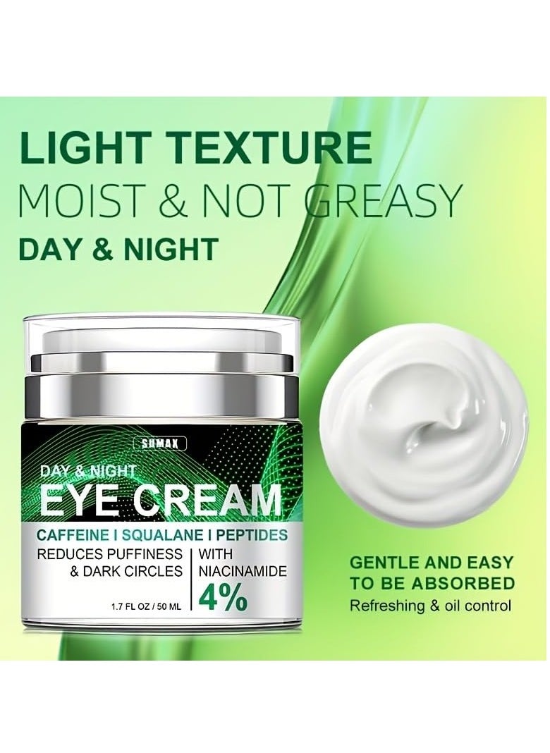 Caffeine Eye Cream for Puffiness and Bags Under Eyes Daily Anti-Wrinkle Cream Collagen Eye Cream Day and Night Peptide Eye Cream Reduce The Look Of Aging Line Smoothing Skin Care 1.7 FL OZ,1 Pack