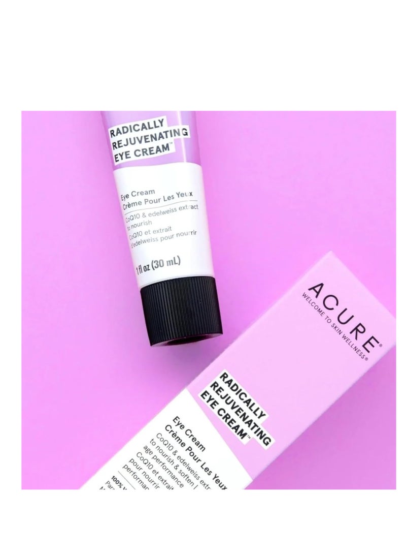 ACURE Radically Rejuvenating Eye Cream - Vegan Anti-Aging Skincare - Made From Hydrating Chlorella & Edelweiss Extract - Minimize Wrinkles and Fine Lines - Moisturize Skin Around & Under Eye - 1 Fl Oz