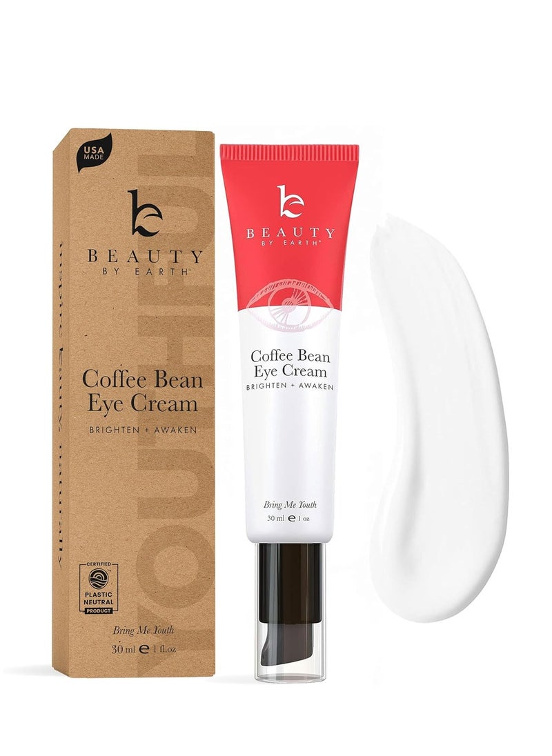 Beauty by Earth Caffeine Eye Cream for Puffiness & Bags Under Eyes - USA Made with Natural & Organic Ingredients, Under Eye Cream for Dark Circles with Glycerin & Vitamin E, Brightens & Refreshes