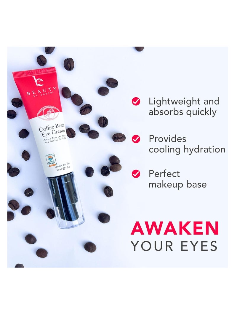 Beauty by Earth Caffeine Eye Cream for Puffiness & Bags Under Eyes - USA Made with Natural & Organic Ingredients, Under Eye Cream for Dark Circles with Glycerin & Vitamin E, Brightens & Refreshes