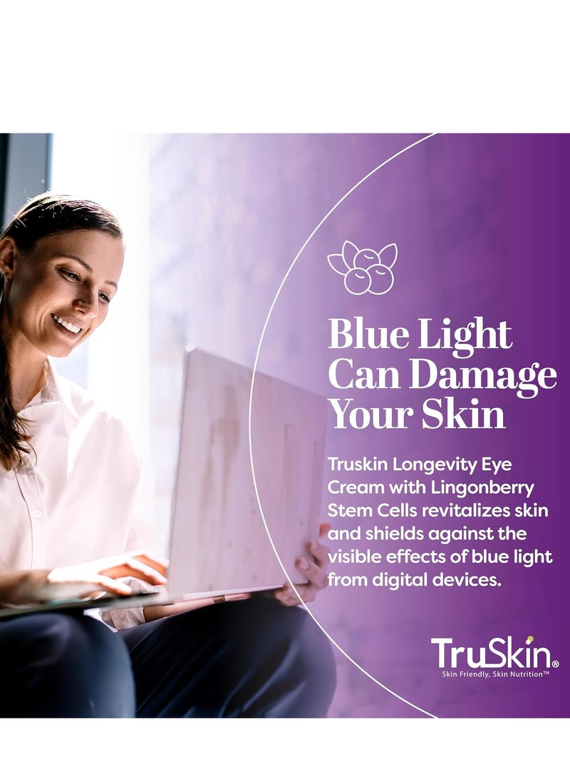 TruSkin Longevity Eye Cream – Caffeine Eye Cream with Bakuchiol, Lingonberry Stem Cells & Green Coffee Bean – Healthy Aging Gentle Retinol Alternative, Puffiness, Dark Circles, 0.5 fl oz