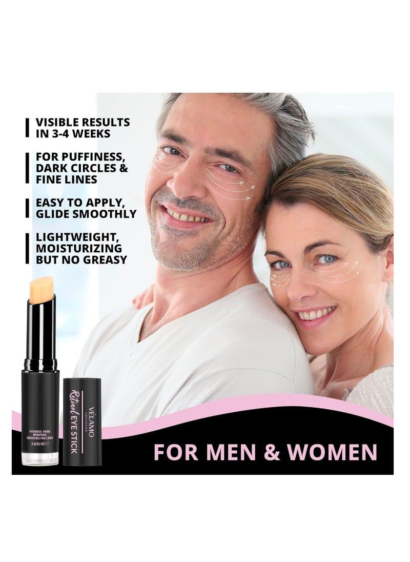 VELAMO ADVANCED Retinol Eye Stick: Retinol Eye Cream for Dark Circles and Puffiness with 1% Bakuchiol and Caffeine - Visibly Reduces Fine Lines Wrinkles Under Eye Bags with Upgraded Formula 0.1 OZ/3g