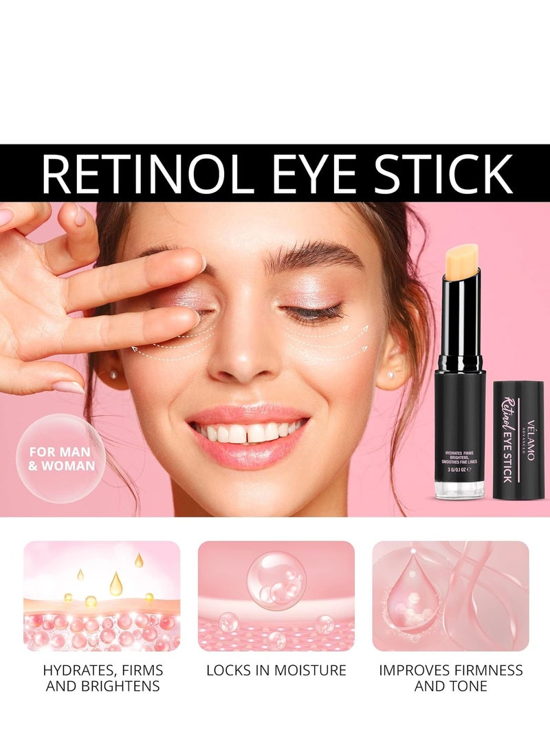 VELAMO ADVANCED Retinol Eye Stick: Retinol Eye Cream for Dark Circles and Puffiness with 1% Bakuchiol and Caffeine - Visibly Reduces Fine Lines Wrinkles Under Eye Bags with Upgraded Formula 0.1 OZ/3g