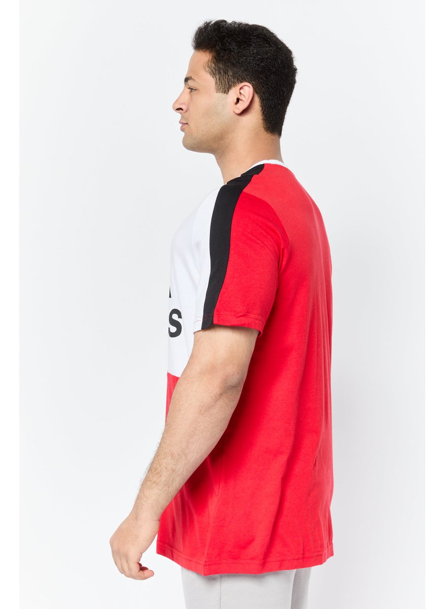 Men Sportswear Fit Short Sleeve Outdoor T-shirts, White/Red