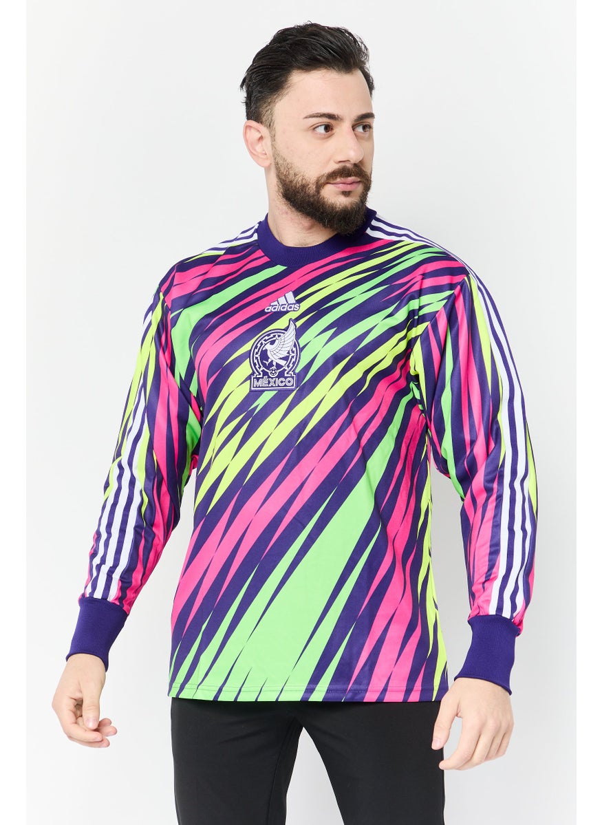 Men Sportswear Fit Long Sleeve Mexico Goalkeeper Football T-Shirt, Multicolor