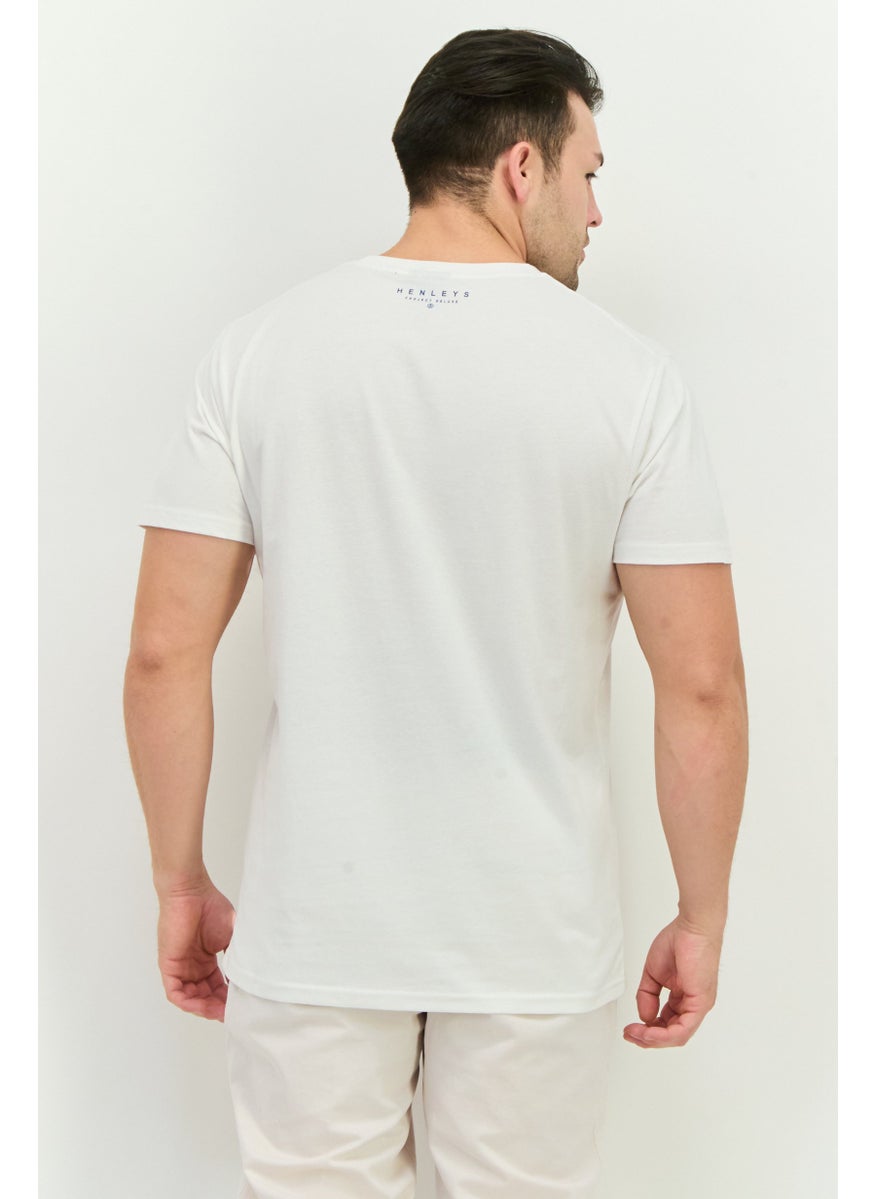 Men Crew Neck Short Sleeves Brand Logo T-Shirt, White