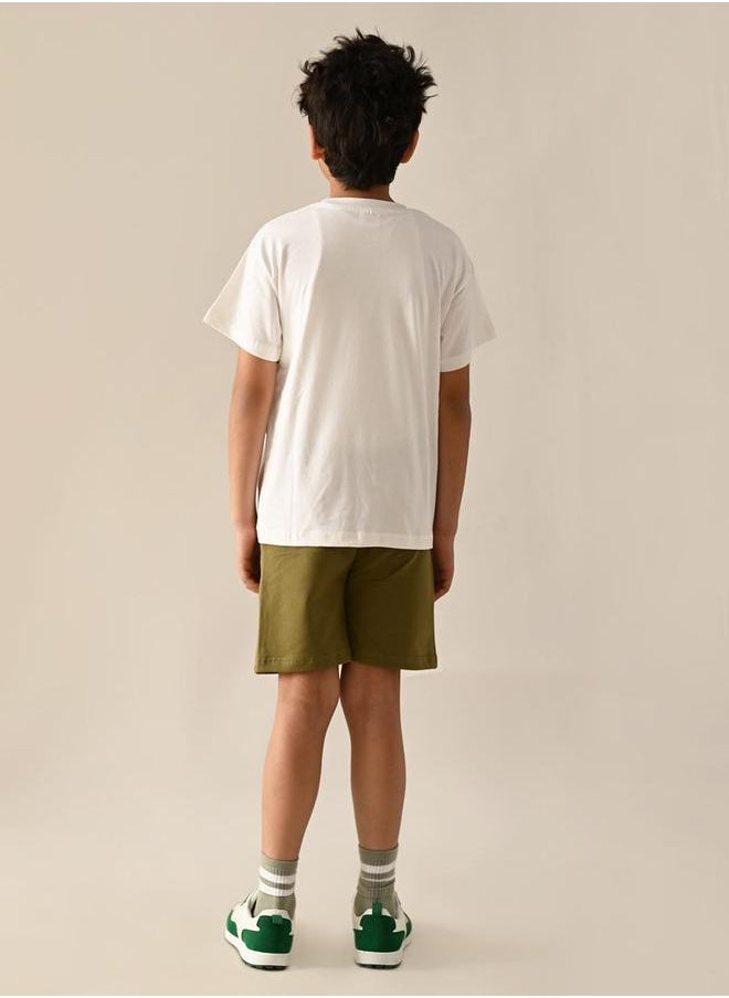 Graphic Printed T-shirt with Drawstring Short Set