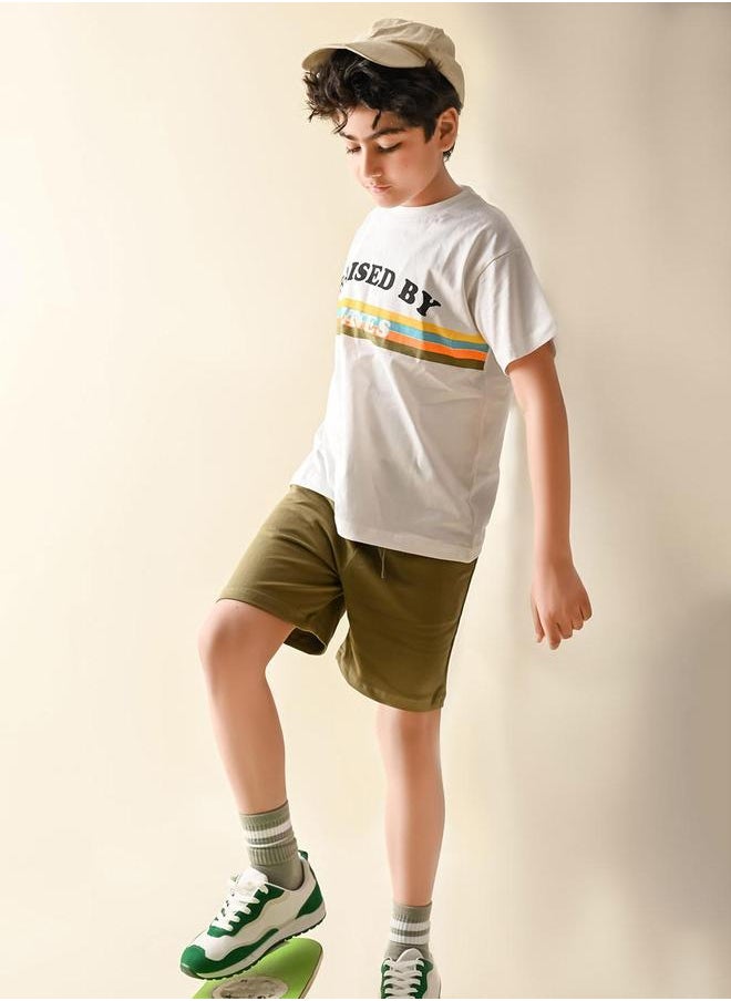 Graphic Printed T-shirt with Drawstring Short Set
