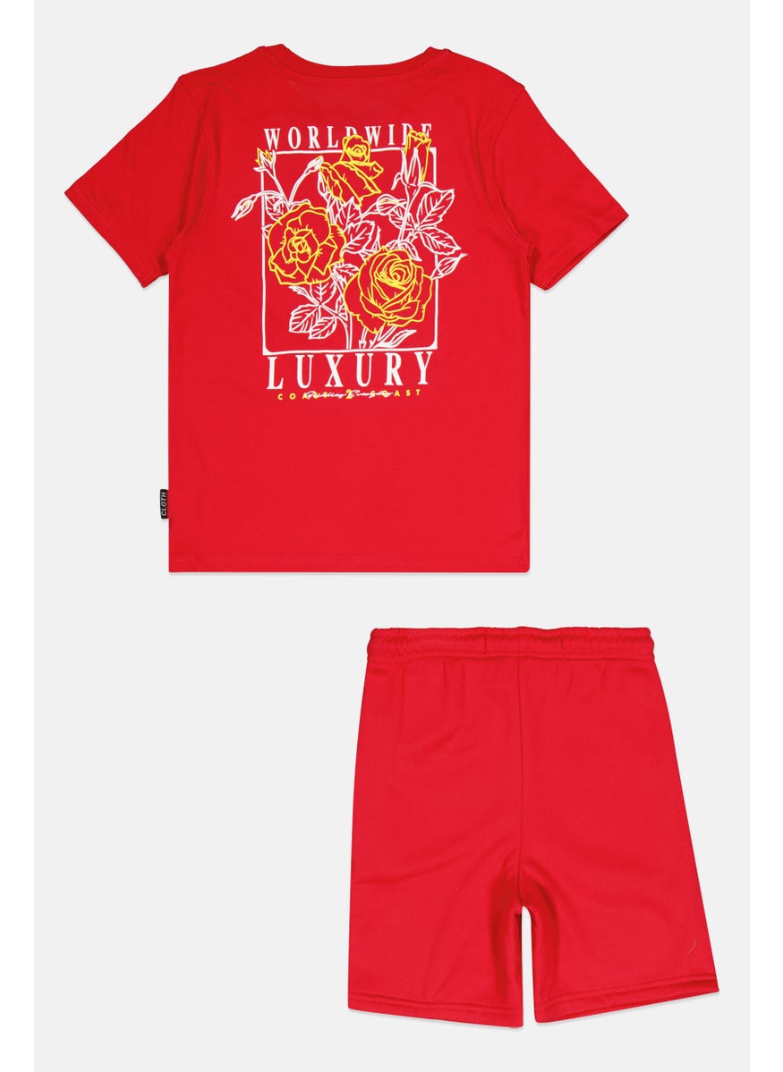 Kids Boy 2 Pieces Graphic Print T-Shirt And Shorts Set, Red