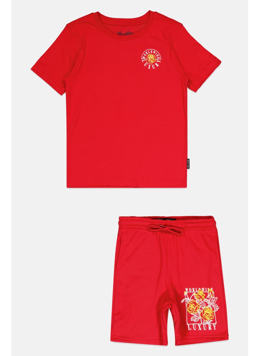 Kids Boy 2 Pieces Graphic Print T-Shirt And Shorts Set, Red