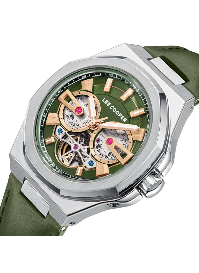 LEE COOPER LC08125.375 Men Automatic Display Watch & Leather Strap Dark Green