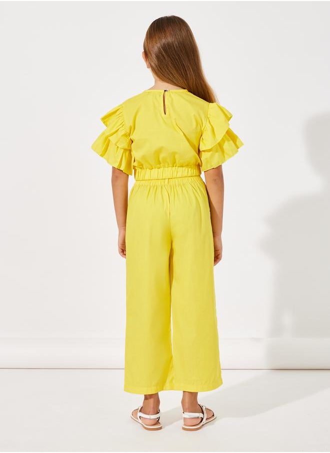 Layered Sleeve Crop Top & Wide Leg Pants Set