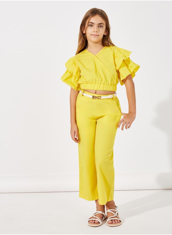 Layered Sleeve Crop Top & Wide Leg Pants Set