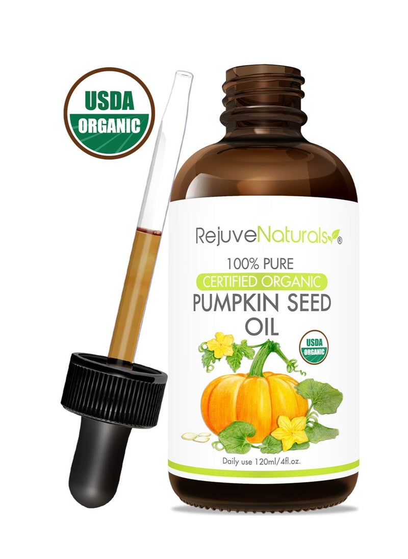 Organic Pumpkin Seed Oil 4 fl oz Bottle USDA Certified Organic, 100% Pure, Cold Pressed. Boost Hair Growth for Eyelashes, Eyebrows & Hair. Overactive Bladder Control for Men & Women. Moisturizer